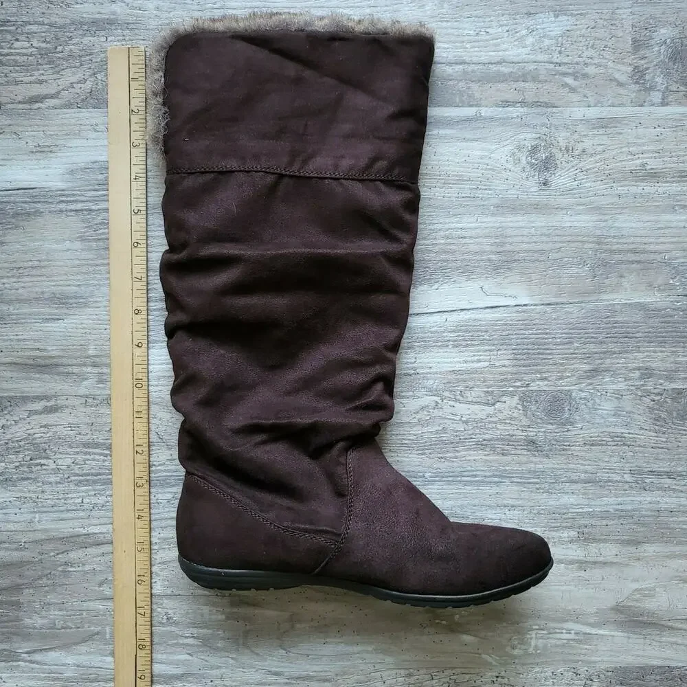 Report Snow Women's Boots Suede Faux Fur Brown Fold Over Convertible Boot Size 9